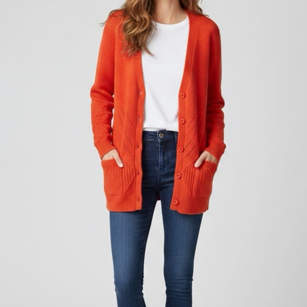 Anthropologie x Moth Orange Cashmere Cotton Knit Cardigan Small